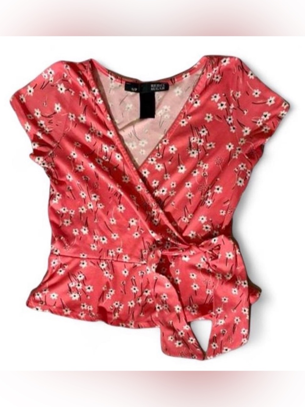 y2k pink floral wraptie top